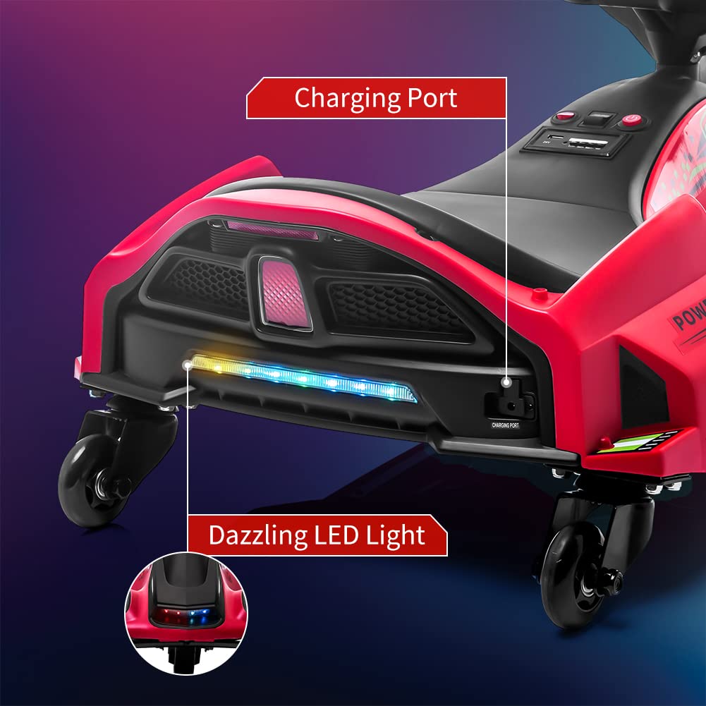 Garvee Ride - P Series: 12V Kids Ride on Drift Car for Kids, 7ah 45W Motor Electric Drifting Go-Kart Up to 5 mph Variable Speed, Built-in Music,Colorful Tail LED Light,USB,Low-Power Alarm,Max Load 110lbs, Blue - Red