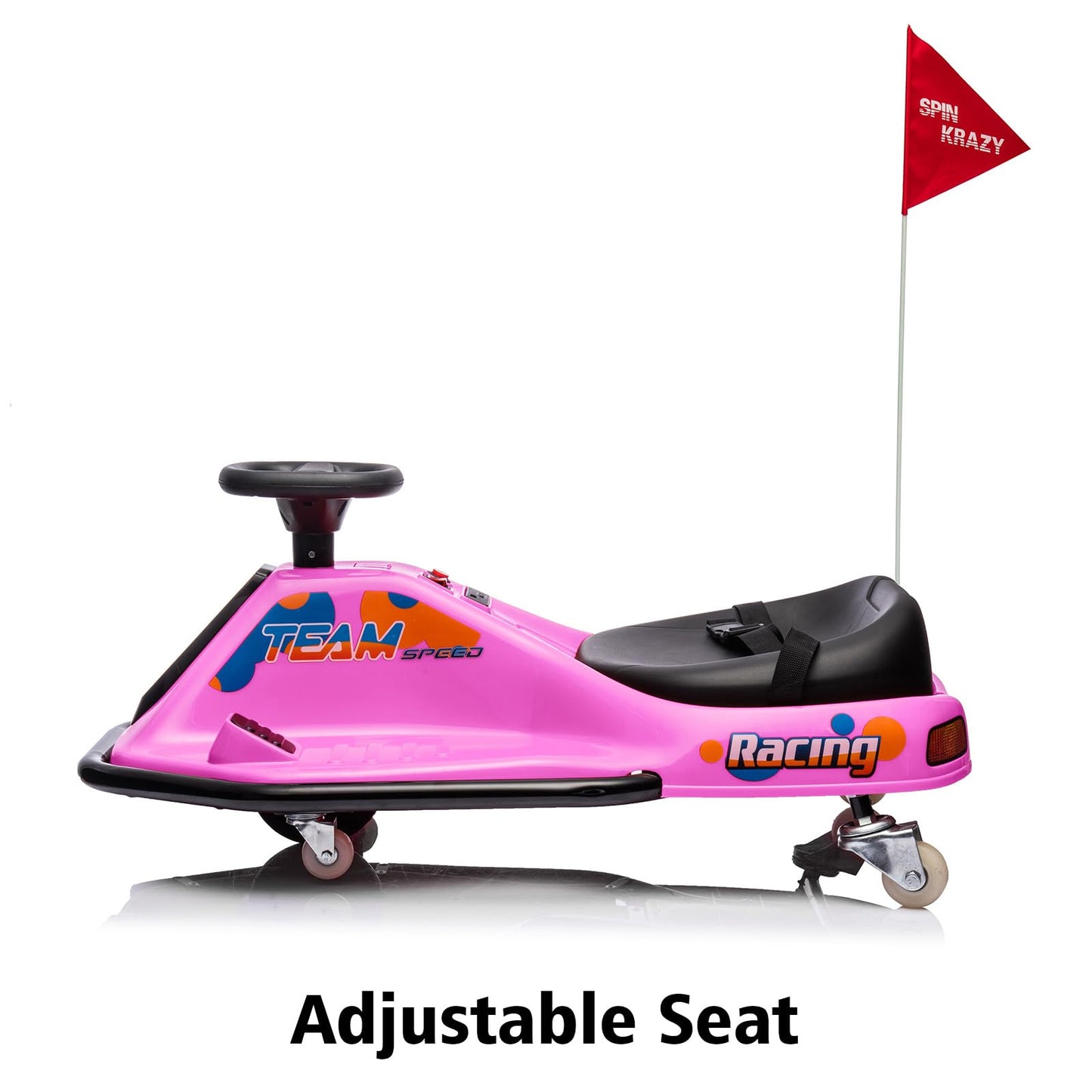Garvee Ride - P Series: 360 Degrees Rotating Ride On Drift Car,Electric Drifting Go Kart,24V Ride On Race Car,Variable Speed for Kids,Simplified Drift System,Flashing Lights, Flag, Music - Pink