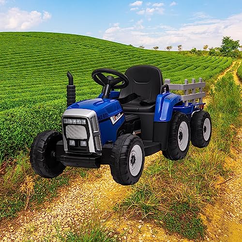 Garvee Ride - P Series: 12V Electric Tractor & Trailer for Kids, 3-6 Yrs - With RC - Blue / 35W