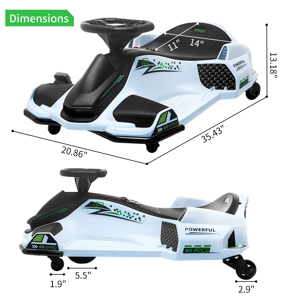 Garvee Ride - P Series: 12V Kids Ride on Drift Car for Kids, 7ah 45W Motor Electric Drifting Go-Kart Up to 5 mph Variable Speed, Built-in Music,Colorful Tail LED Light,USB,Low-Power Alarm,Max Load 110lbs, Blue - White