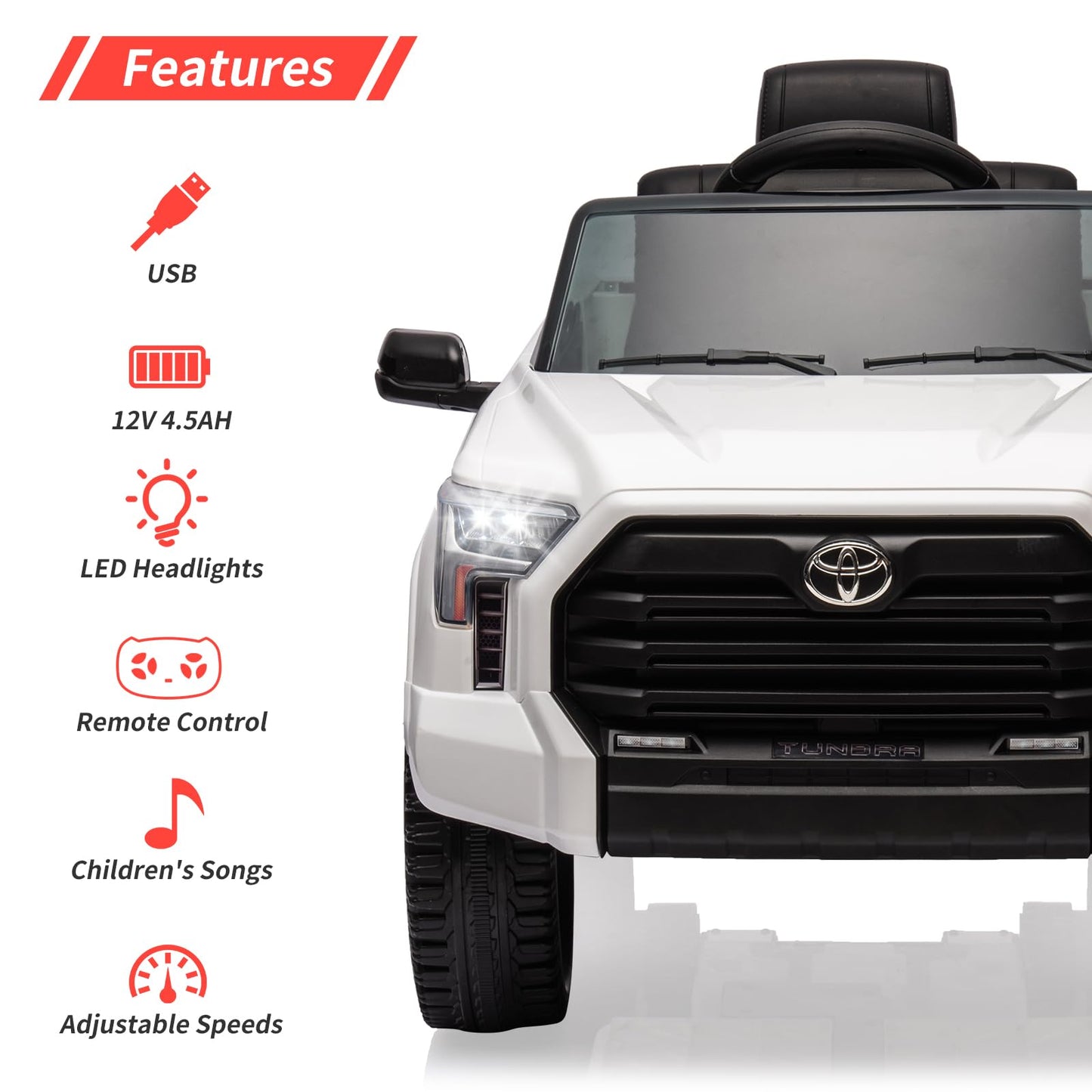 Garvee Ride - P Series: 12V Ride on Car For Kids Age 3+ , Licensed Toyota, with Remote Control, MP3, LED Lights, Suspension System, Double Doors, Safety Belt, Ride On Toys for Boys Girls - White