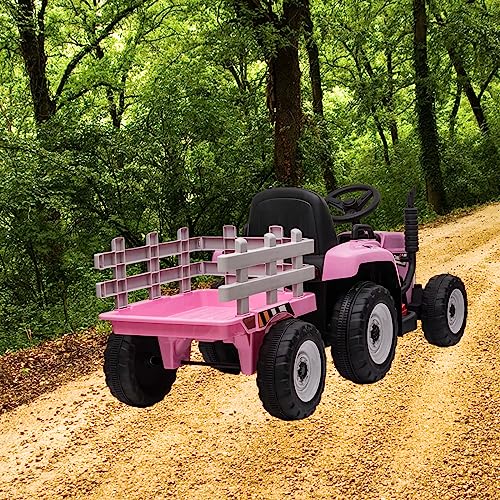 Garvee Ride - P Series: 12V Electric Tractor & Trailer for Kids, 3-6 Yrs - With RC - Pink / 25W
