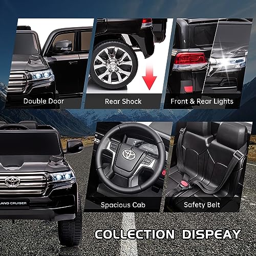 Garvee Ride - P Series: 12V Toyota Land Cruiser Kids' Car: Remote, LED, 3 Speeds, Dual 45W Motors, USB Music, Seat Belt, CPC & ASTM Approved - Black