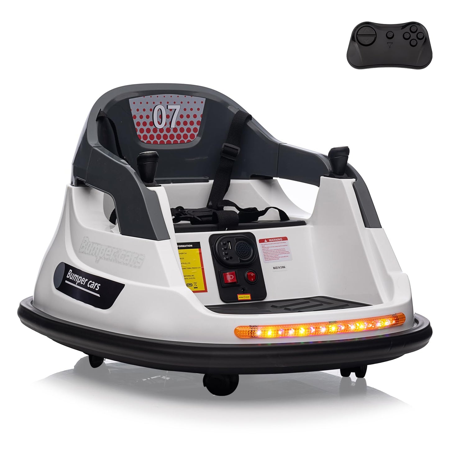 Garvee Ride - P Series: 12V Kids Bumper Car with Remote Control, LED Lights & 360 Degree Spin, Indoor and Outdoor Kids Toy for 18+ Months Kids - White