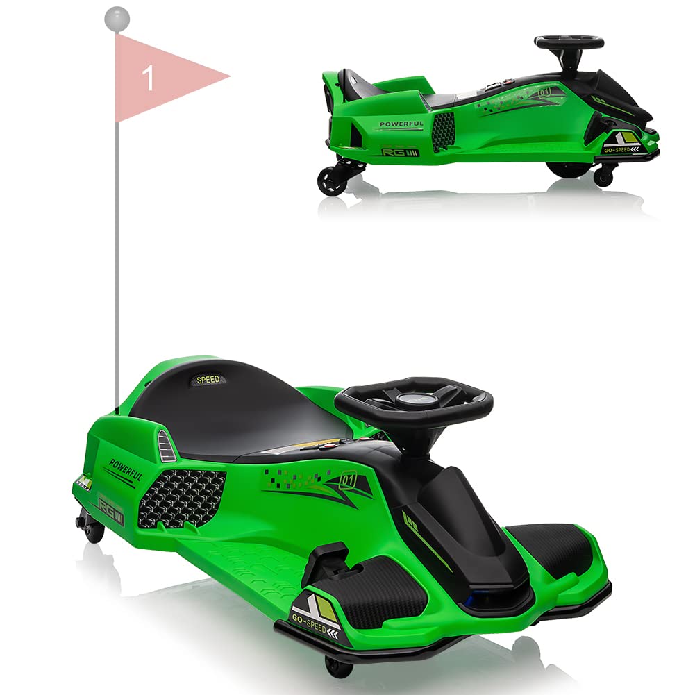Garvee Ride - P Series: 12V Kids Ride on Drift Car for Kids, 7ah 45W Motor Electric Drifting Go-Kart Up to 5 mph Variable Speed, Built-in Music,Colorful Tail LED Light,USB,Low-Power Alarm,Max Load 110lbs, Blue - Green