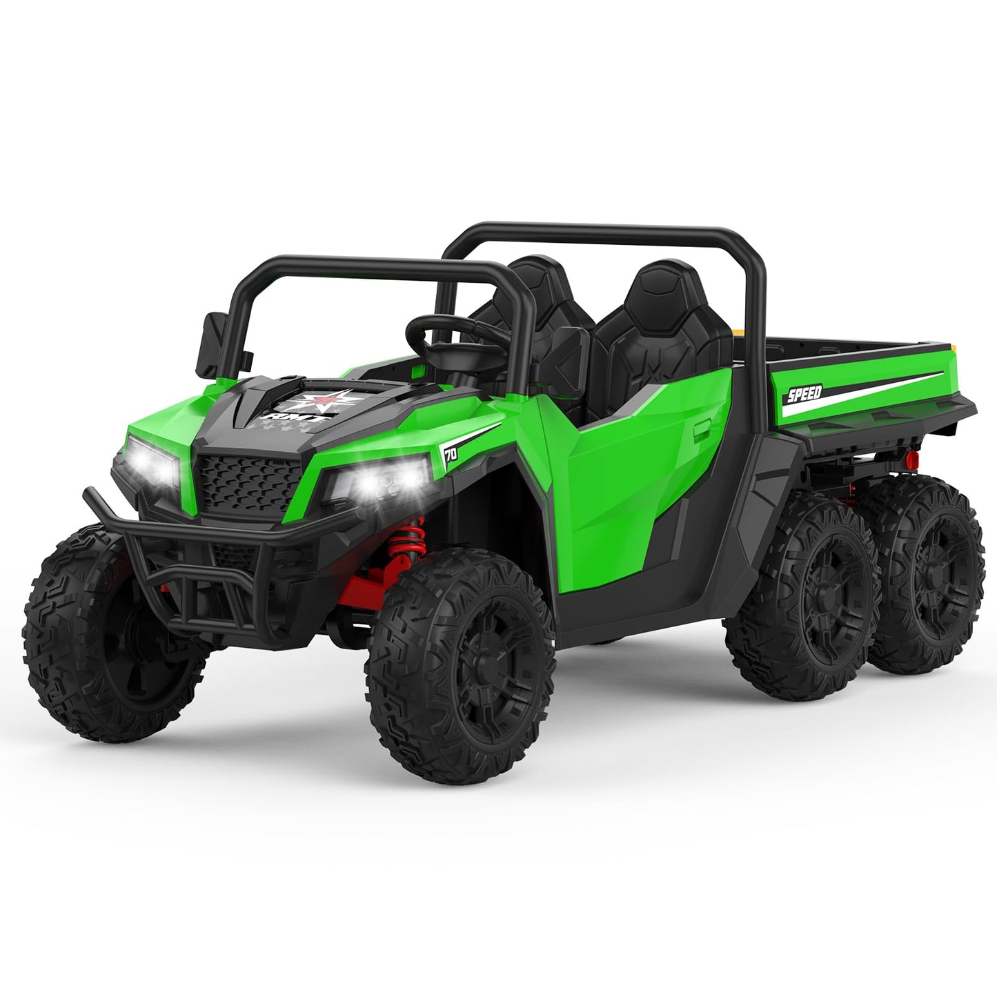 Garvee Ride - P Series: 24V 4WD Electric Ride On Dump Truck with Remote Control, 2-Seater, Music Player, LED Lights, Key Start Safety System, Durable Plastic, Off-Road Kids Toy for Ages 3+ - Green