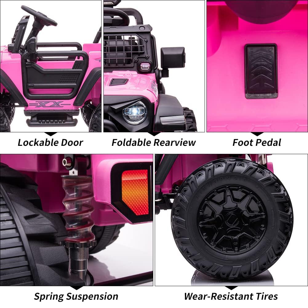 Garvee Ride - P Series: 2 Seats Battery Powered Electric Truck with Remote Control, 24V Kids Ride on Toy with 20inch Extra Width Seat for 3-8 Years Kids, Pink