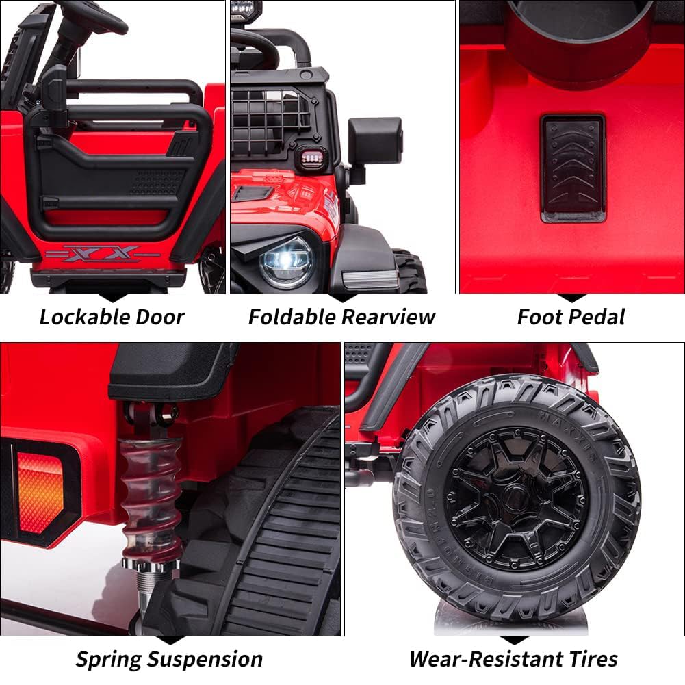 Garvee Ride - P Series: 24V Kids Ride-on Truck with Parental Remote Control, Battery Powered Ride on Car for Boys Girls 3-6 Yrs, Red