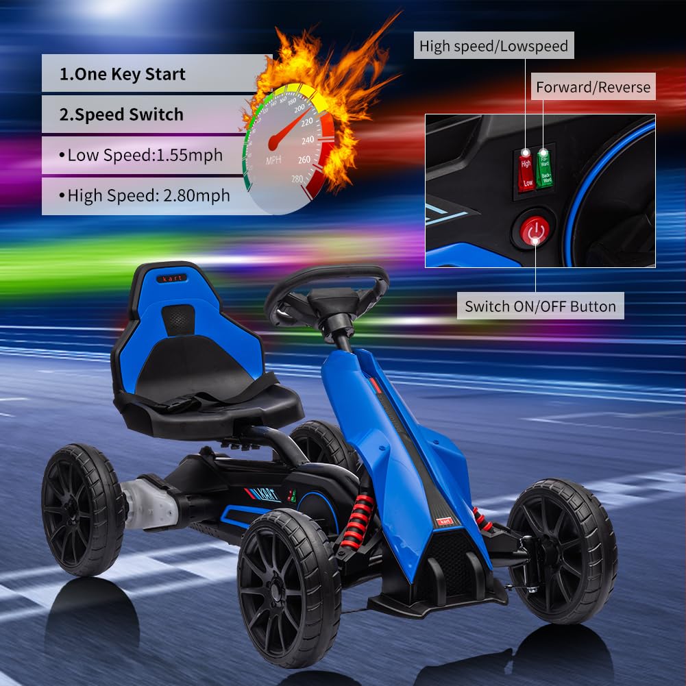 Garvee Ride - P Series: 12V Electric Go Kart for Kids,7Ah Battery Powered Car for Toddlers, Adjustable Seat, High/Low Variable Speeds,EVA Wheels, for 3-6 Years - Blue