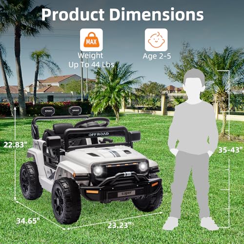 Garvee Ride - P Series: 12V Ride On Toy w/Parent Remote Control, Steering Wheel Music, 4-Wheel Spring Suspension, Led Lights, 2 Speeds, Kids Electric Vehicles for Age 3-5, White