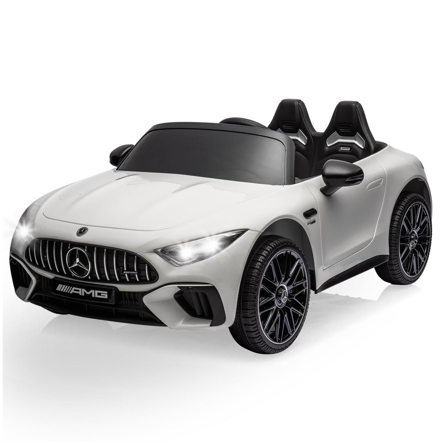 Garvee 12V Mercedes-Benz SL63 Ride-On Car: Remote Control, 2x35W Motors, 3-8 MPH, LED Lights, MP3, USB, Bluetooth, for Ages 3-7 - White