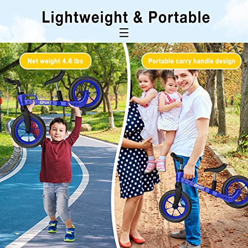 Garvee Upgraded Balance Bike for 2 3 4 5 Year Old Kids Boys Girls 12-Inch Wheels Training Bike No Pedal Adjustable Seat & Handlebar Height (New Blue)