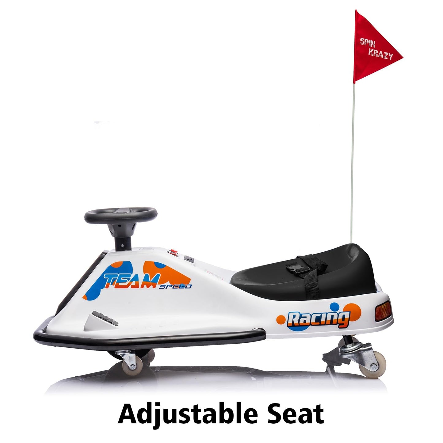 Garvee Ride - P Series: 360 Degrees Rotating Ride On Drift Car,Electric Drifting Go Kart,24V Ride On Race Car,Variable Speed for Kids,Simplified Drift System,Flashing Lights, Flag, Music - White