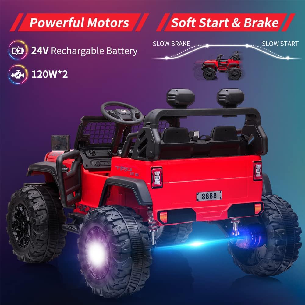 Garvee Ride - P Series: 24V Kids Ride-on Truck with Parental Remote Control, Battery Powered Ride on Car for Boys Girls 3-6 Yrs, Red
