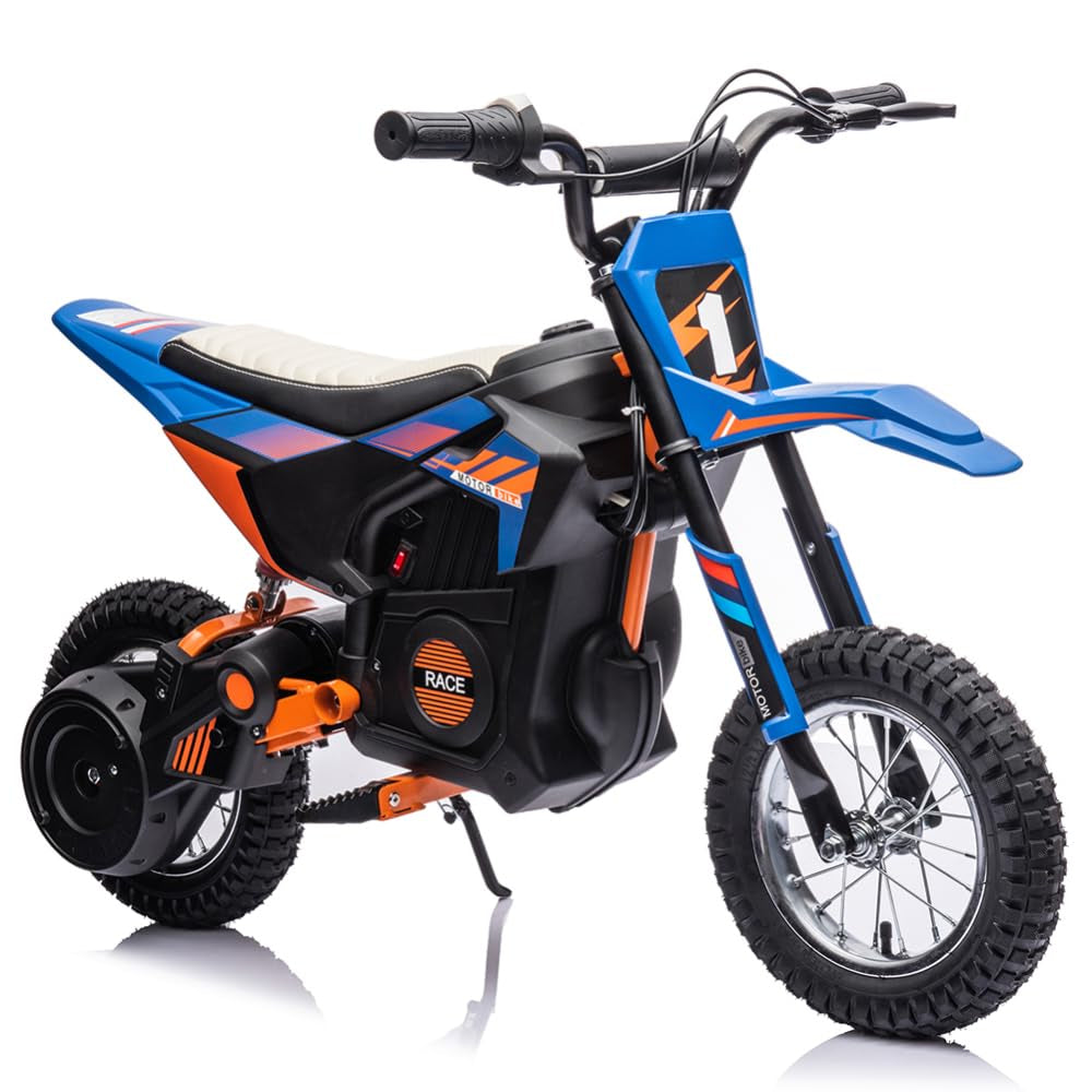 Garvee Ride - T Series: 24V Kids Electric Dirt Motorcycle for Kids Ages 13+, 250W Electric Off-Road Motorcycle,Up to 13.6MPH, Twist Grip Throttle,Metal Suspension,Air-Filled Tires,Leather Seat - Blue