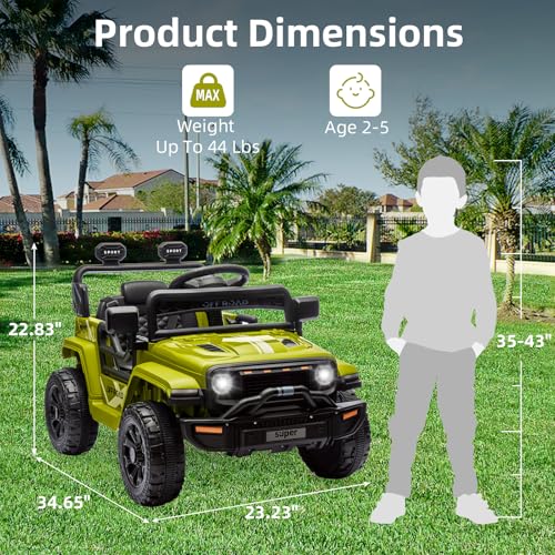 Garvee Ride - P Series: 12V Ride On Toy w/Parent Remote Control, Steering Wheel Music, 4-Wheel Spring Suspension, Led Lights, 2 Speeds, Kids Electric Vehicles for Age 3-5, Green