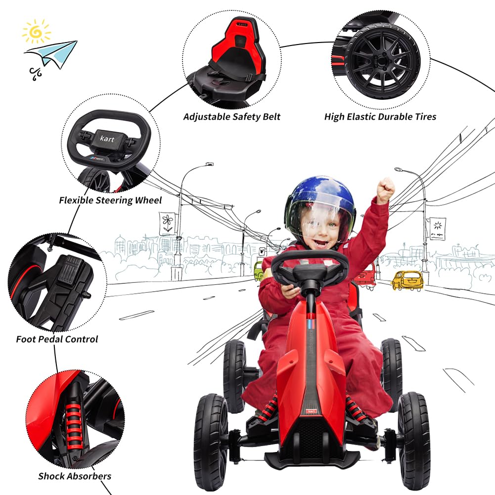 Garvee Ride - P Series: 12V Electric Go Kart for Kids,7Ah Battery Powered Car for Toddlers, Adjustable Seat, High/Low Variable Speeds,EVA Wheels, for 3-6 Years - Red