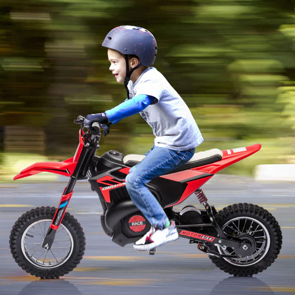 Garvee Ride - T Series: 24V Kids Electric Dirt Motorcycle for Kids Ages 13+, 250W Electric Off-Road Motorcycle,Up to 13.6MPH, Twist Grip Throttle,Metal Suspension,Air-Filled Tires,Leather Seat - Red