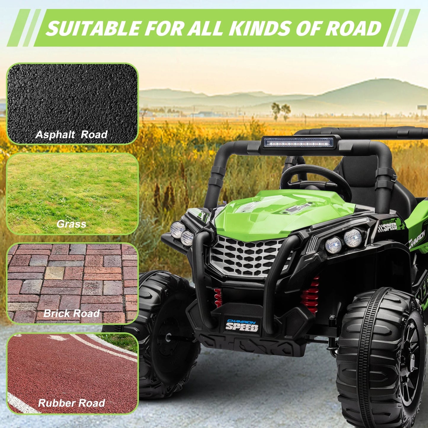 Garvee Ride - P Series: 12V Toy Electric Truck Utv with Large Wide Seat and Remote Control, Led Lights, Wireless Connection, Music, 2 Spring Suspension for 3-8 Boys & Girls