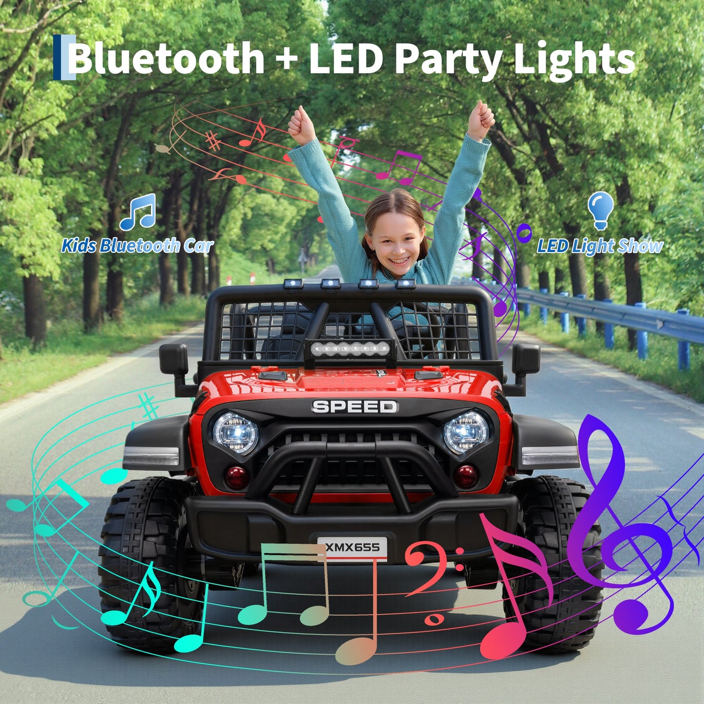 Garvee Ride - P Series: 2 Seater Ride On Car for Kids, 24V Electric Truck with Parent Remote Control, Spring Suspension, 2 Speeds, LED Headlight & Music Player, Kids Electric Vehicle for Aged 3-8 Years