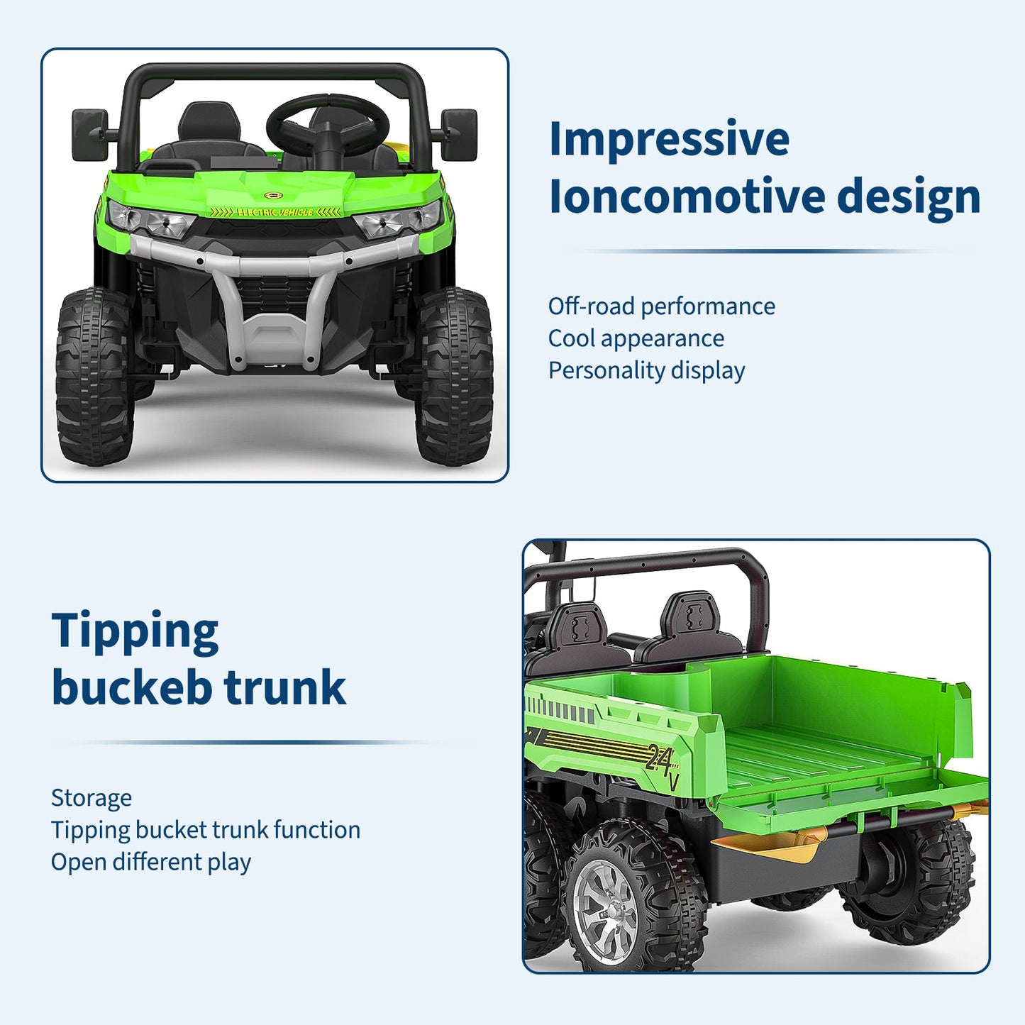 Garvee Ride - P Series: 2-Seater Ride on Car,6X6 24V Kids Ride On Dump Truck with Remote Control Electric Utility Vehicles UTV Battery Powered 6 Wheeler, for 3 years and up - Green