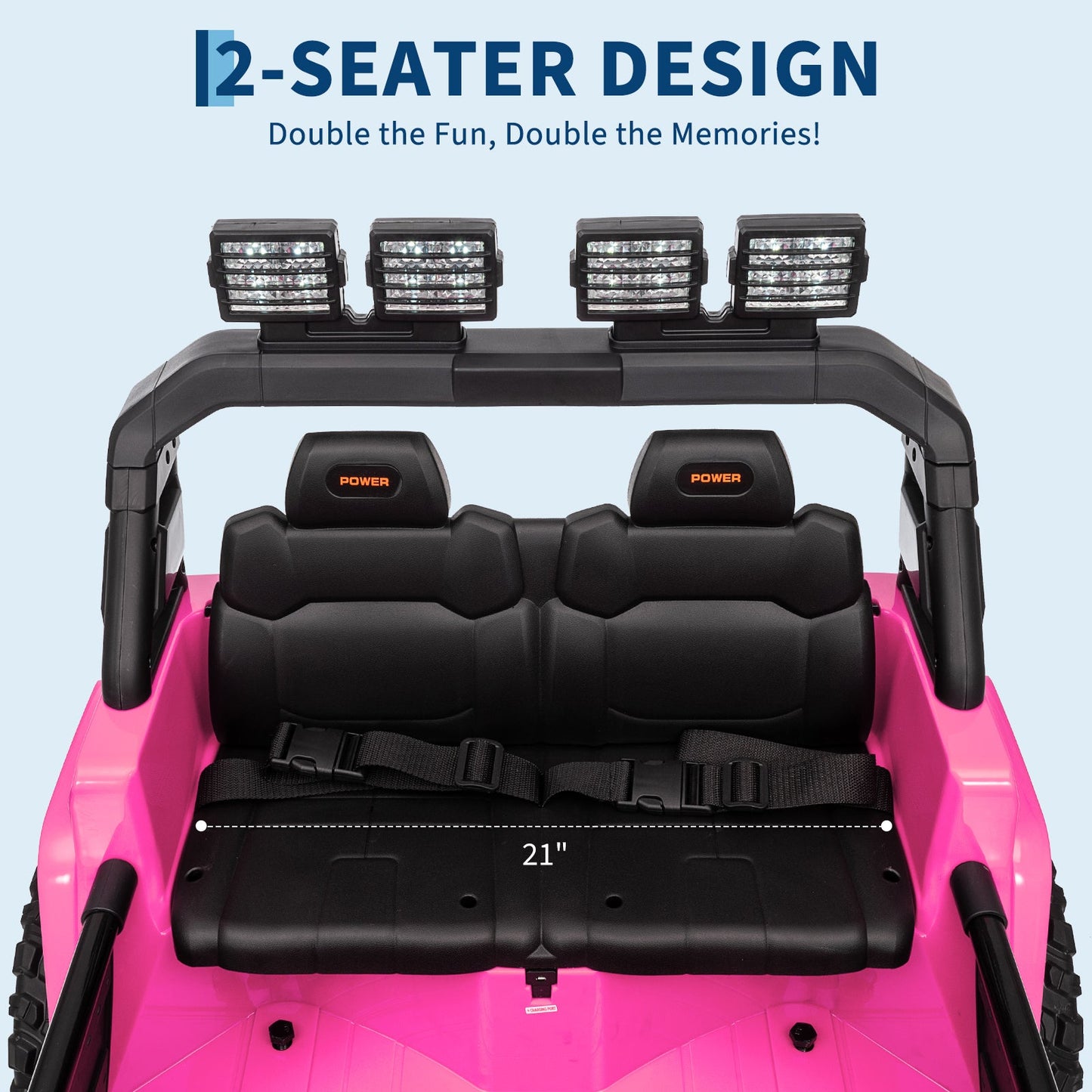 Garvee Ride - P Series: 24V Ride On Car, 4WD 2 Seater Kids' Electric Vehicle Truck with Remote Control, Adjustable Footwell Ride On Truck, 3 Speeds, Led Lights, Bluetooth, Pink
