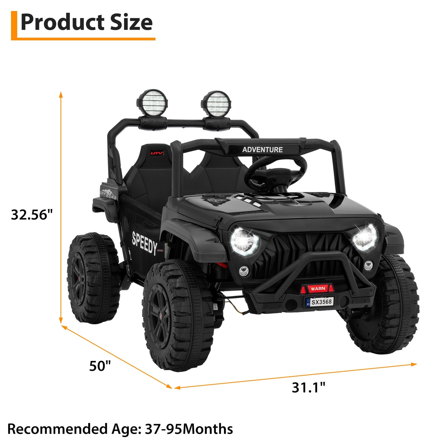 Garvee Ride P Series 24V Kids Toddler Ride On Truck 4WD 3 Speeds Large 7AH Battery Bluetooth MP3 Parent Safety Brake Red Outdoor Play - Black
