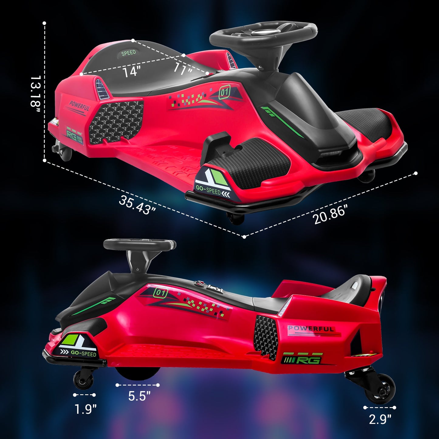Garvee Ride - G Series: 24V Drift Go-Kart for Kids: Quality Metal, 7.5mph, LED, Music, for 8-12 Years Old - Red