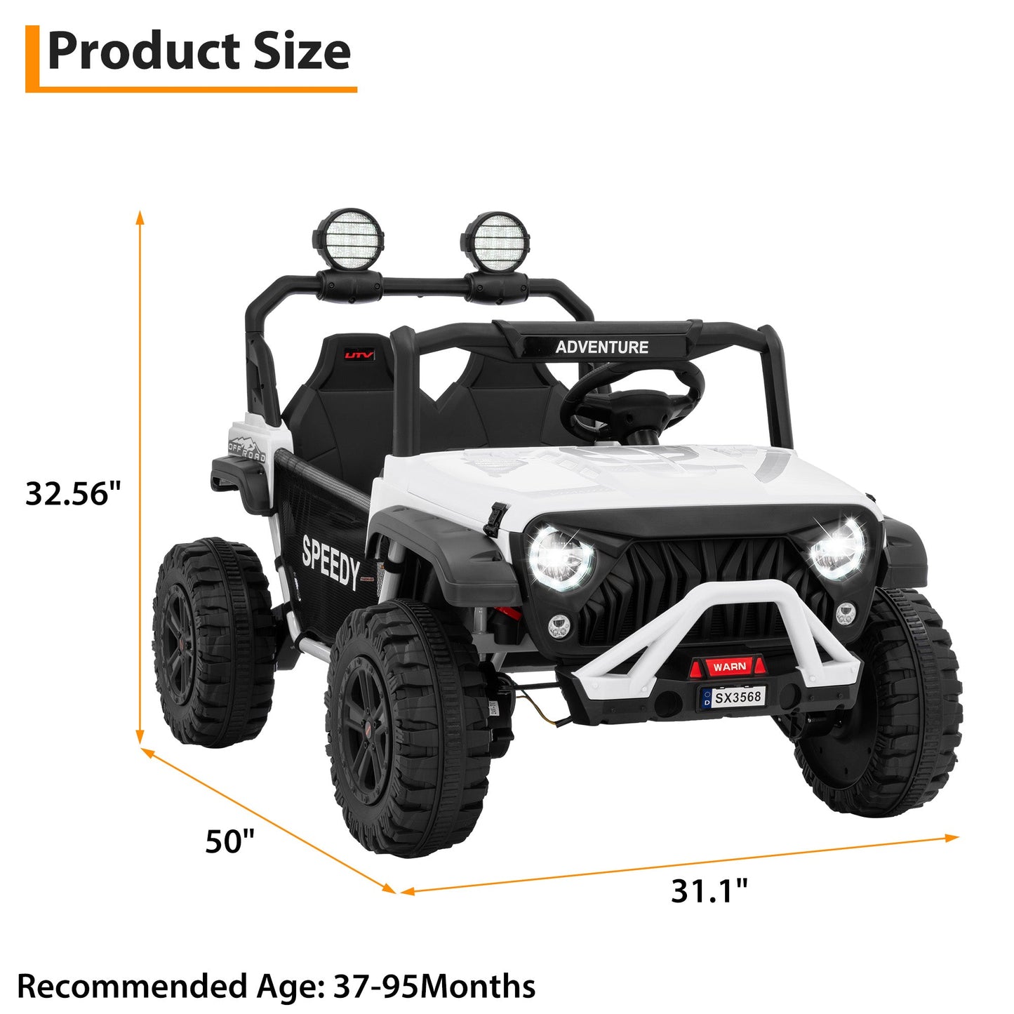 Garvee Ride P Series 24V Kids Toddler Ride On Truck 4WD 3 Speeds Large 7AH Battery Bluetooth MP3 Parent Safety Brake Red Outdoor Play - White