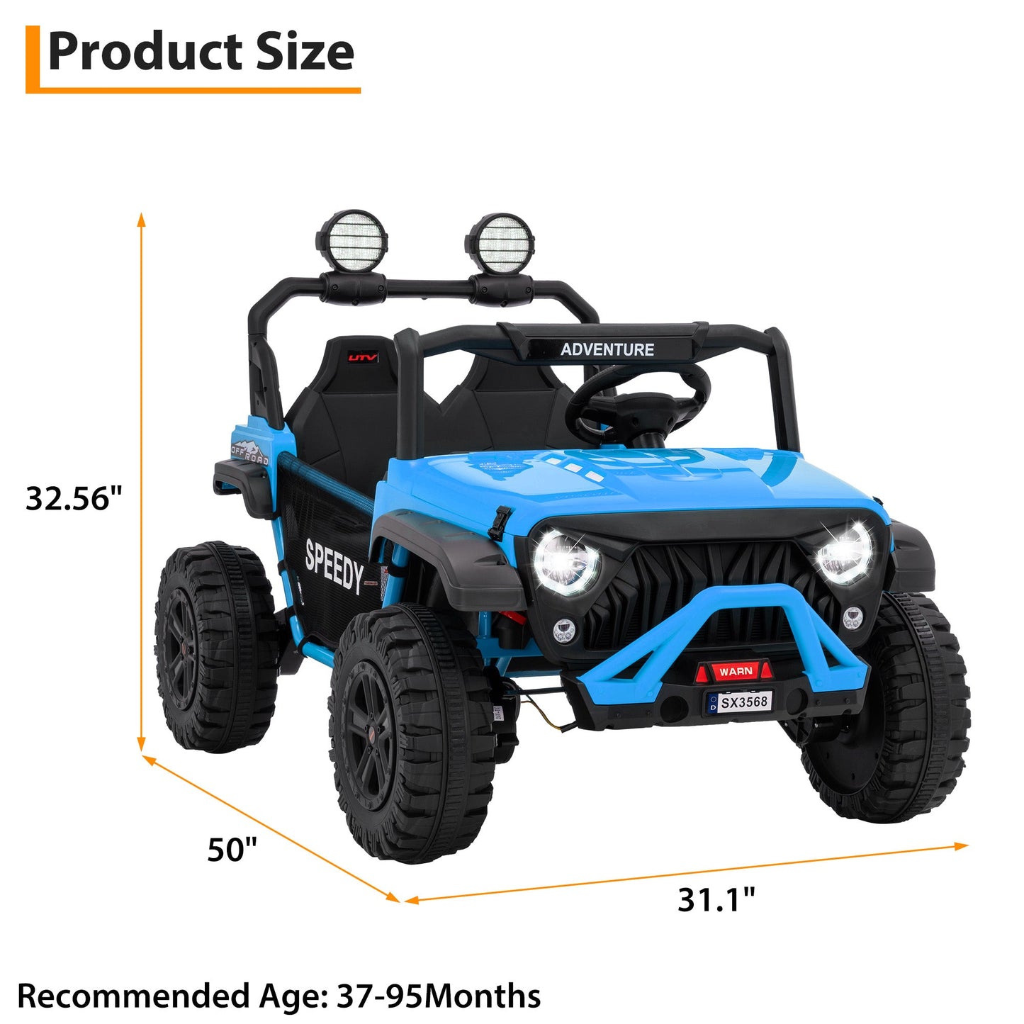 Garvee Ride P Series 24V Kids Toddler Ride On Truck 4WD 3 Speeds Large 7AH Battery Bluetooth MP3 Parent Safety Brake Red Outdoor Play - Blue