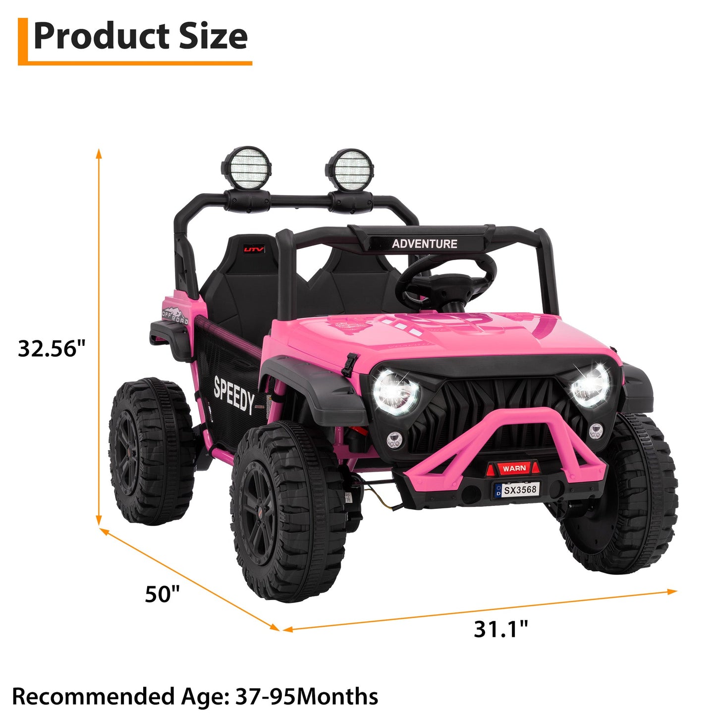 Garvee Ride P Series 24V Kids Toddler Ride On Truck 4WD 3 Speeds Large 7AH Battery Bluetooth MP3 Parent Safety Brake Red Outdoor Play - Pink