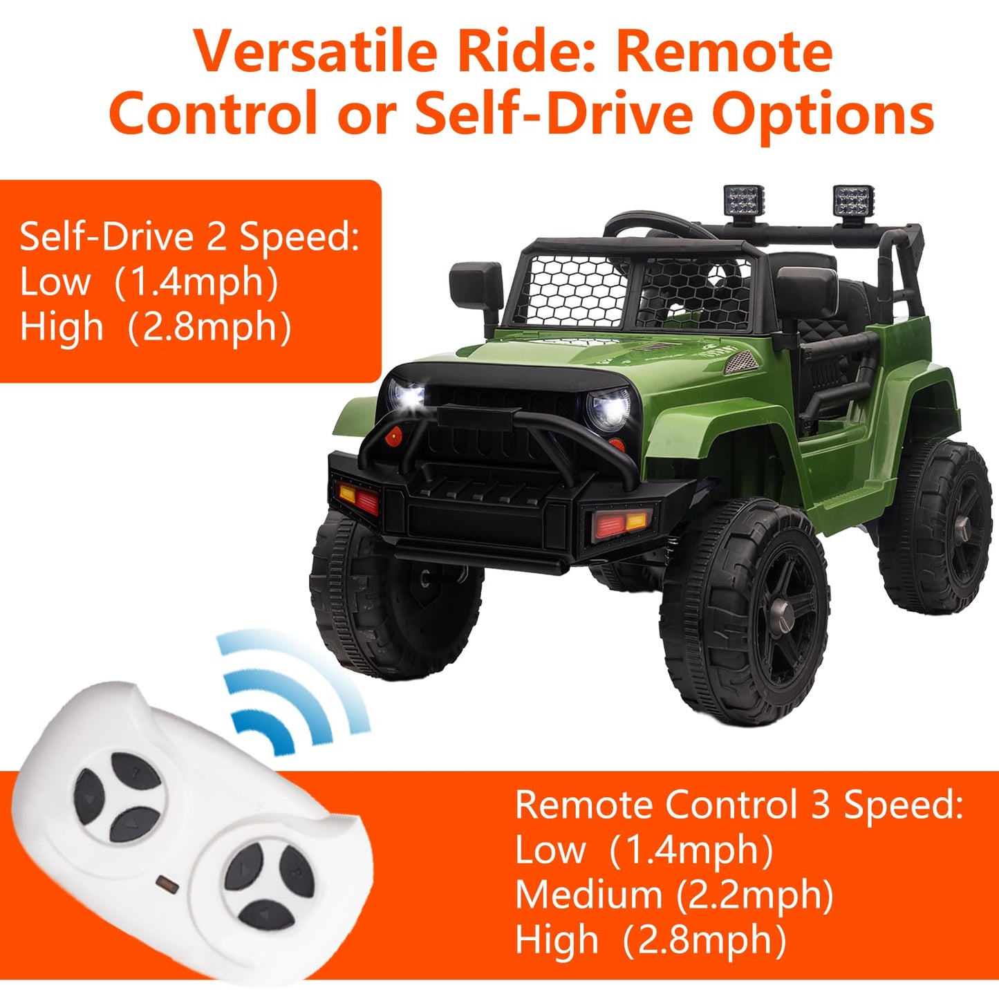 Garvee Ride - P Series: 12V Ride On Truck Car for kid : Remote Control, 3 Speeds, MP3 Music, Suspension, LED Lights,for 3+ Year Old - Green