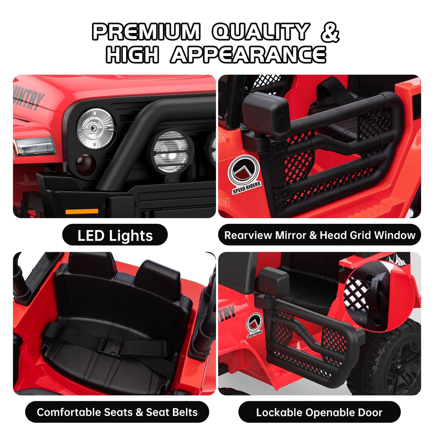 Garvee Ride - P Series: 12V Kids Ride On Truck Car w/Parent Remote Control, Spring Suspension, Led Lights,3 Speed Adjustable, Kids Gift for Boys and Girls - Red