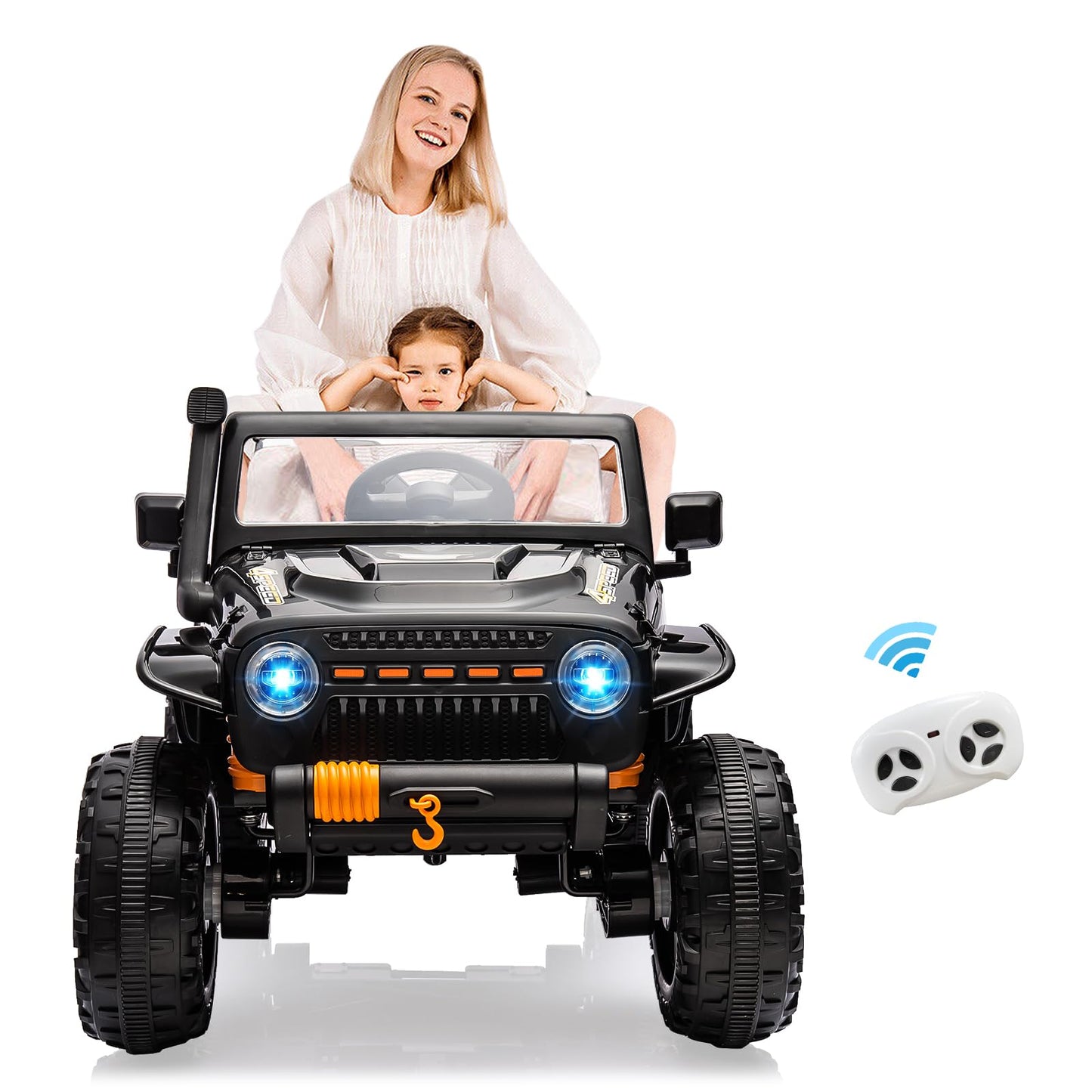 Garvee Ride - P Series: 24V 2 Seater Ride On Truck Car For Kid age 3 - 8 years, w/Remote Control, 4-Wheeler Suspension, 4x55W Powerful Engine, 4WD Battery Powered, LED Lights, Soft Braking - Black