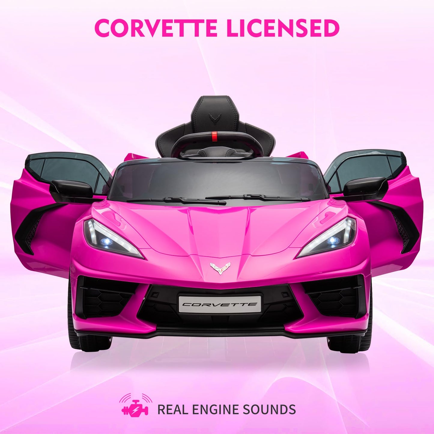Garvee Ride - P Series: 12V Kids Ride on Car Licensed Corvette Battery Powered Car Toddles Electric Sports Car Toy with Remote Control, Visual Dashboard, LED Lights, Music, Gifts for Boys Girls, Rose Red