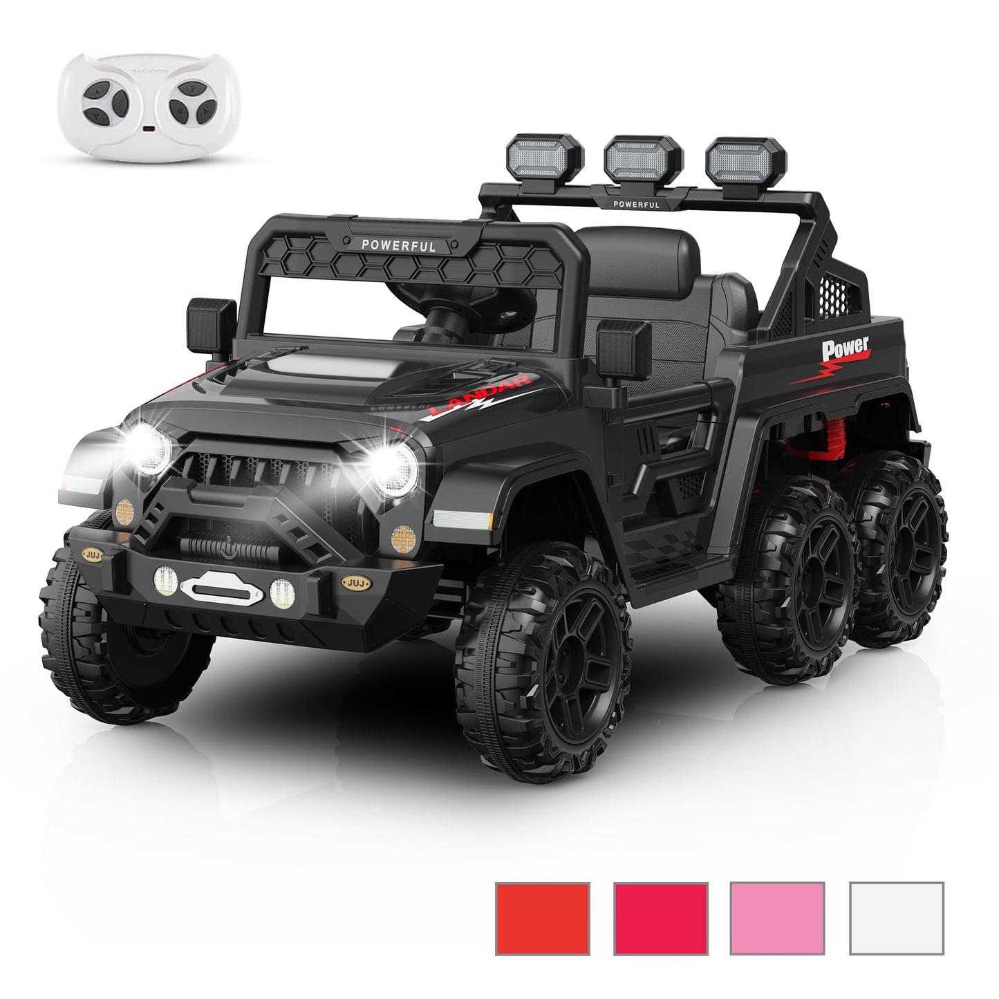 Garvee Ride - P Series: 24V 4WD Ride on Car Kids Ages 3-8, with 6 EVA Wheels, Battery Powered & Remote Control, 3 Adjustable Speeds, Soft Start, Battery Display, Music - Black