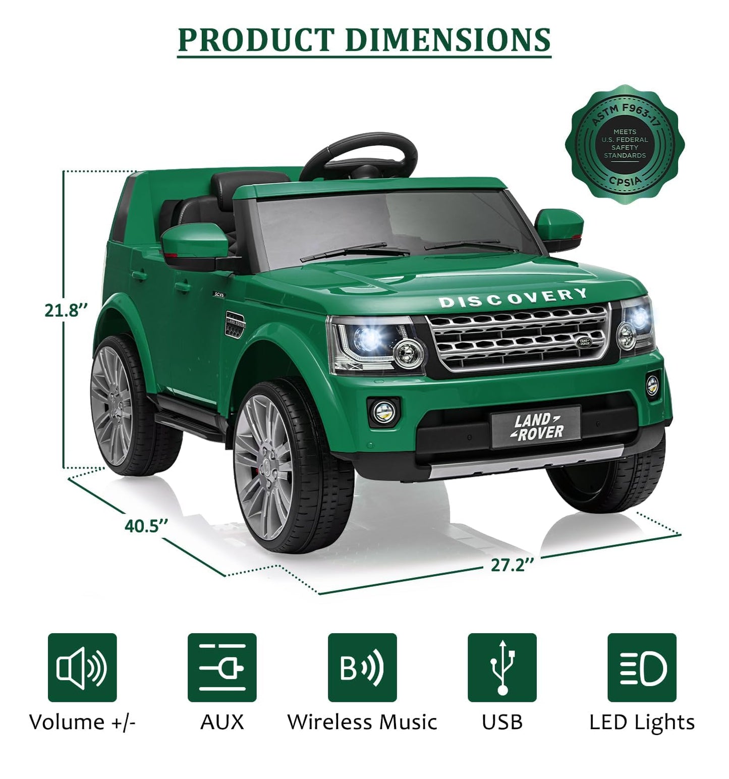Garvee Ride - P Series: 12V 4.5 MPH, Parent Remote Control, Music Player, MP3, LED Lights, Green, 3-8 Years