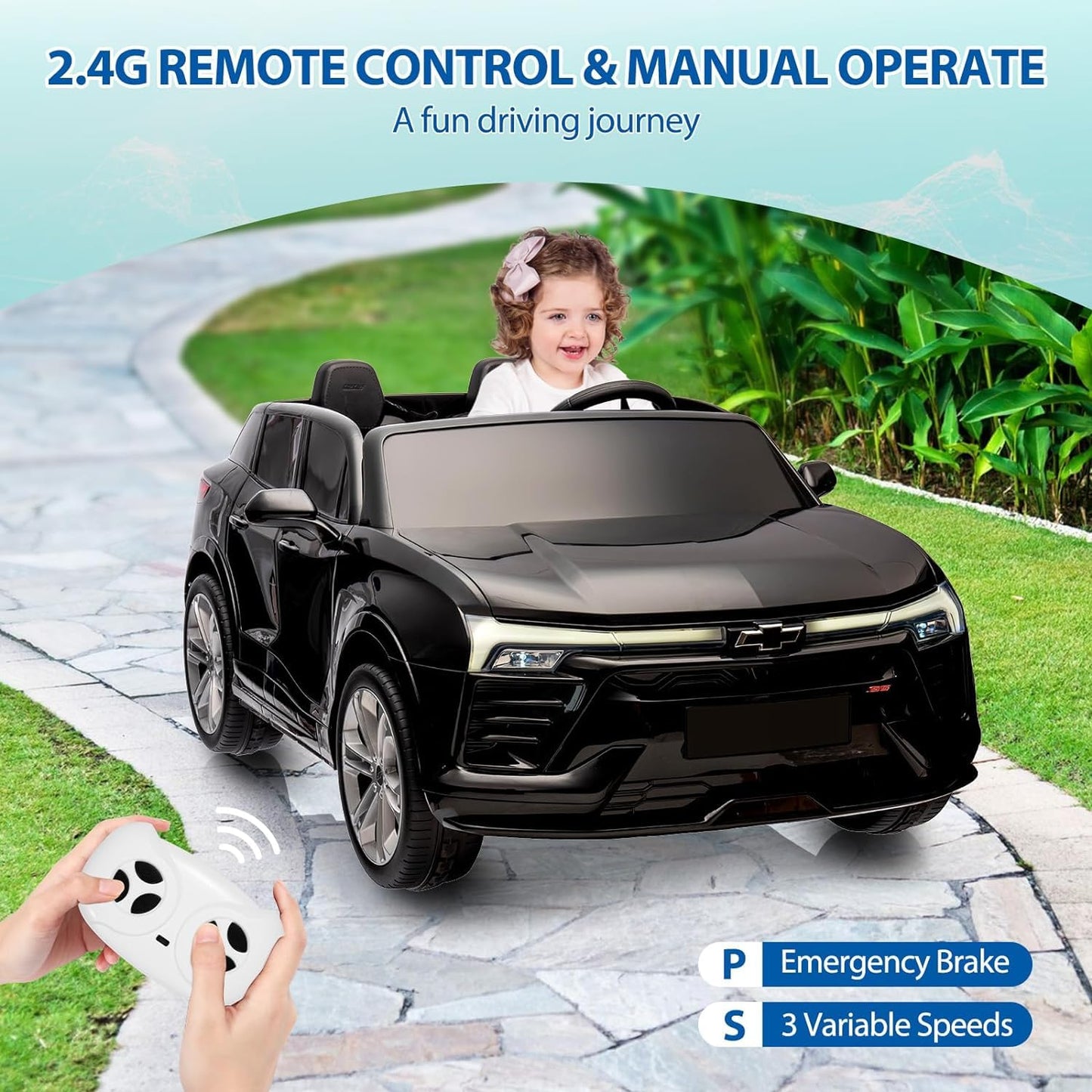 Garvee Ride - P Series: 24V 2-Seater Chevrolet Blazer Kids Car with Remote Control, Bluetooth - Black