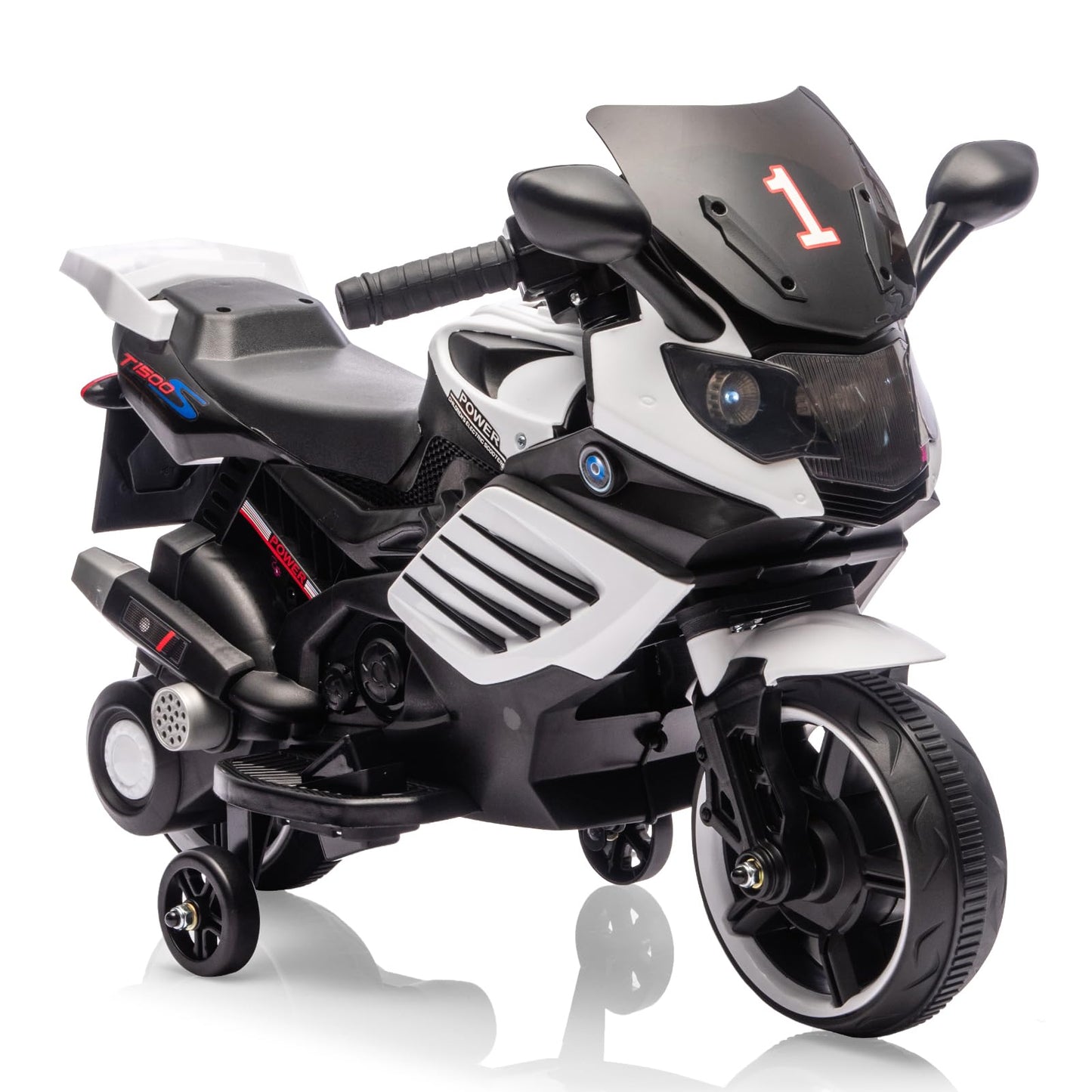 Garvee Kids 6V Ride On Motorcycle With Training Wheels For Toddlers, 30.31" L x 14.96" W x 19.69" H, White
