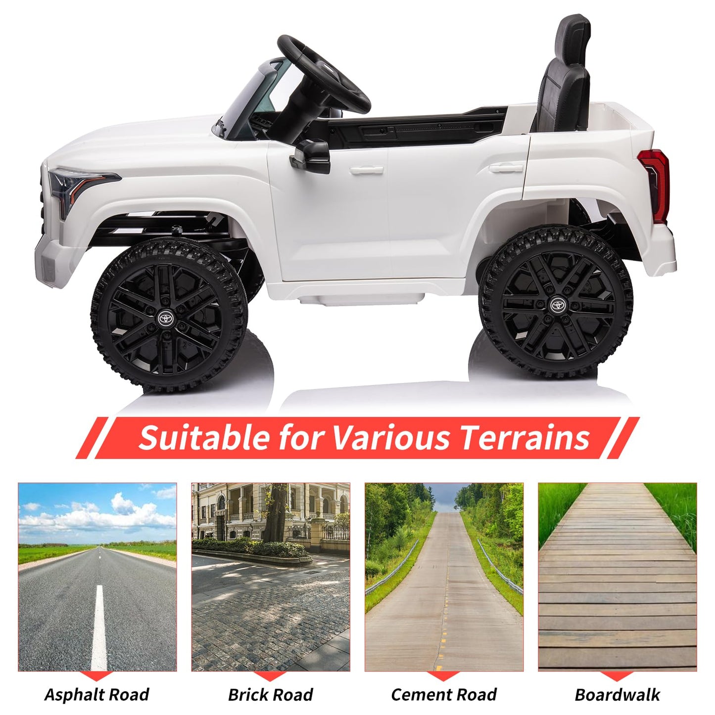 Garvee Ride - P Series: 12V Ride on Car For Kids Age 3+ , Licensed Toyota, with Remote Control, MP3, LED Lights, Suspension System, Double Doors, Safety Belt, Ride On Toys for Boys Girls - White