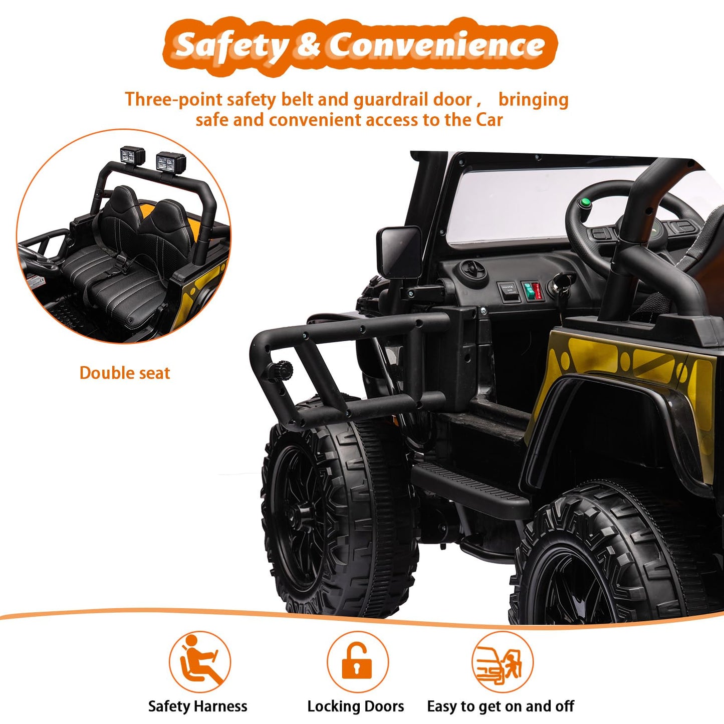 Garvee Ride - P Series: 24V 2 Seater Ride On Truck Car For Kid age 3 - 8 years, w/Remote Control, 4-Wheeler Suspension, 4x55W Powerful Engine, 4WD Battery Powered, LED Lights, Soft Braking - Black