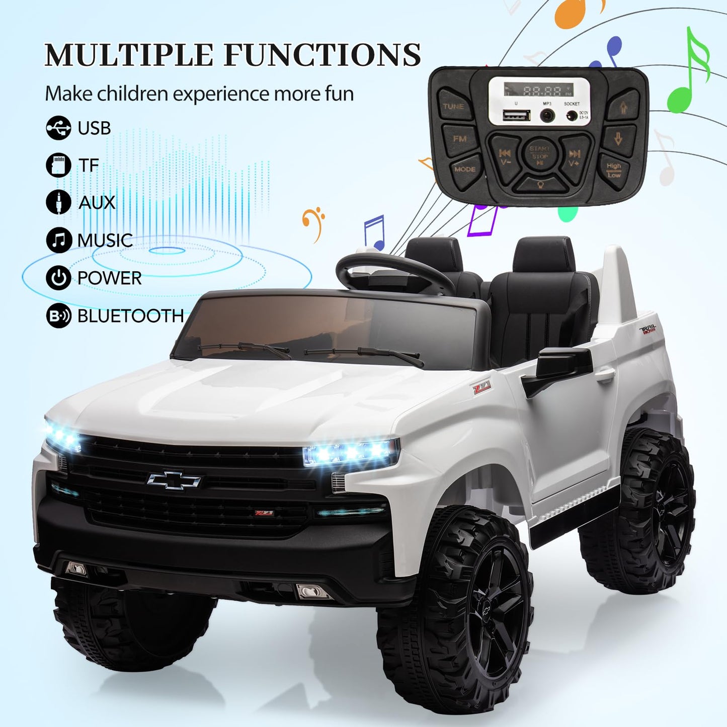 Garvee Ride - P Series: 24V 2-Seater Ride On Car For Kids For 3 - 8 years, Licensed Chevrolet Silverado - White