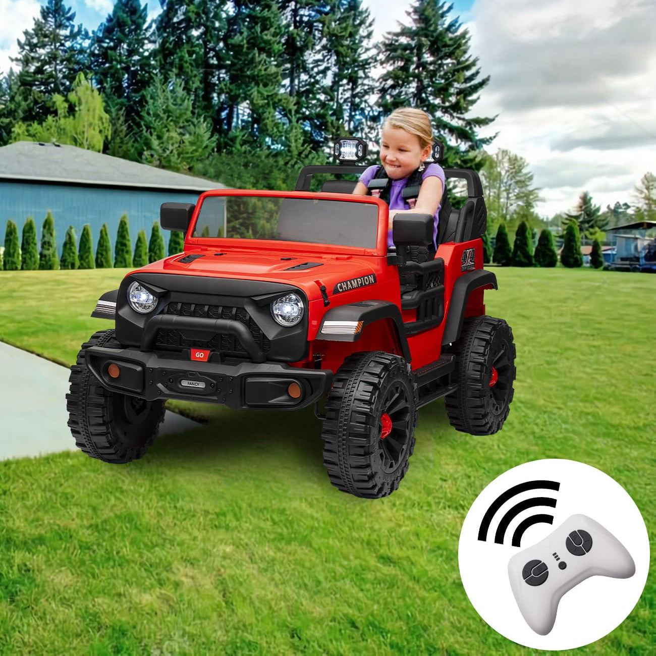 Garvee Ride - P Series: 24V Ride On Car 2 Seater For Kids Age 3+ , XL Electric Vehicles for Big Kids with 20" Wide Seat, 3 Speed, 2x200W Powerful Motor, Suspension, Bluetooth, Music,Power Wheels with Parent Control for Kids to Drive - Red