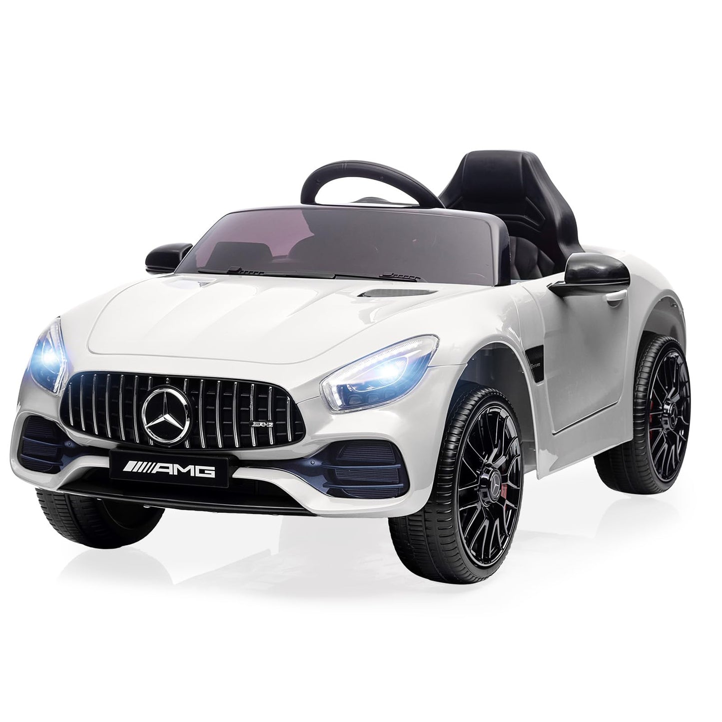 Garvee Ride Car for Kids, 12V Power Battery Electric Vehicles for 3-7 Toddlers, Licensed Mercedes-Benz with Remote Control, MP3 Player - White
