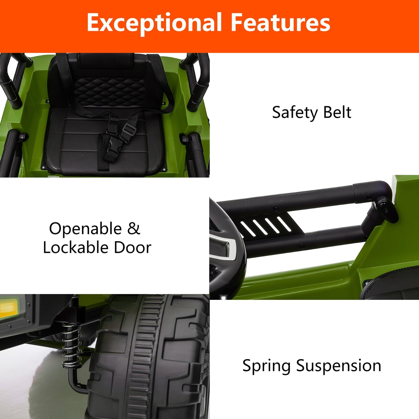 Garvee Ride - P Series: 12V Ride On Truck Car for kid : Remote Control, 3 Speeds, MP3 Music, Suspension, LED Lights,for 3+ Year Old - Green