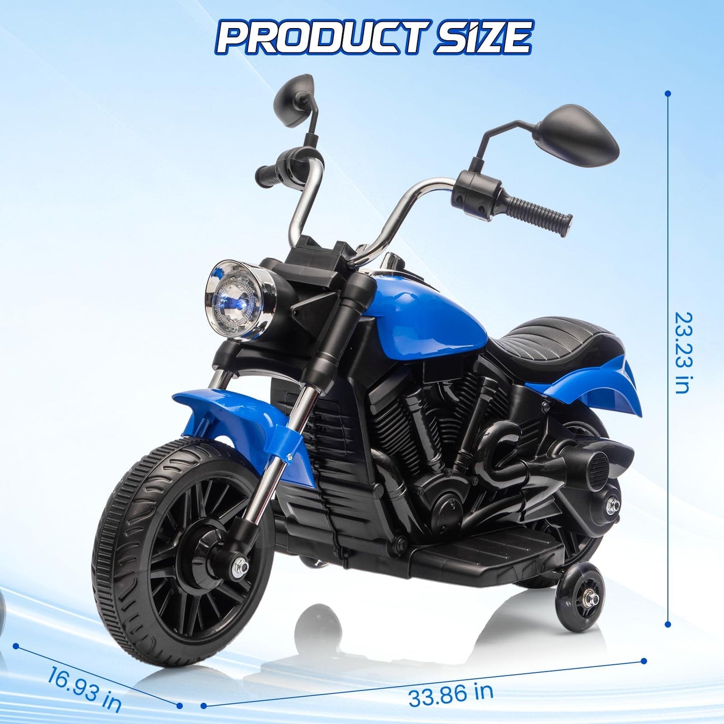 Garvee Ride - P Series: 12V Electric Motorcycle for Kids with Detachable Training Wheels, Soft Start, Reverse Function, Blue, Toddler Ride-On Toy