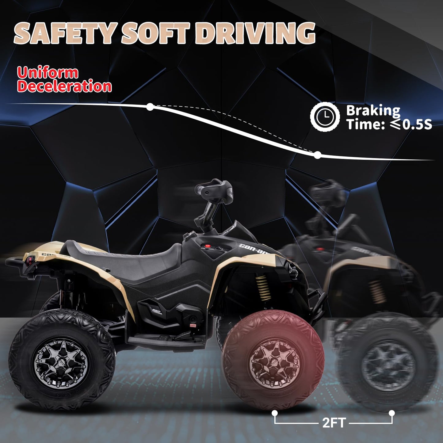 Garvee Ride - P Series: 12V Ride on Toy Car Bombardier Licensed BRP Can-am 4 Wheeler Quad Electric Vehicle, w/LED Lights, Spring Suspension, Bluetooth, Music, USB, Treaded Tires, White - Khaki
