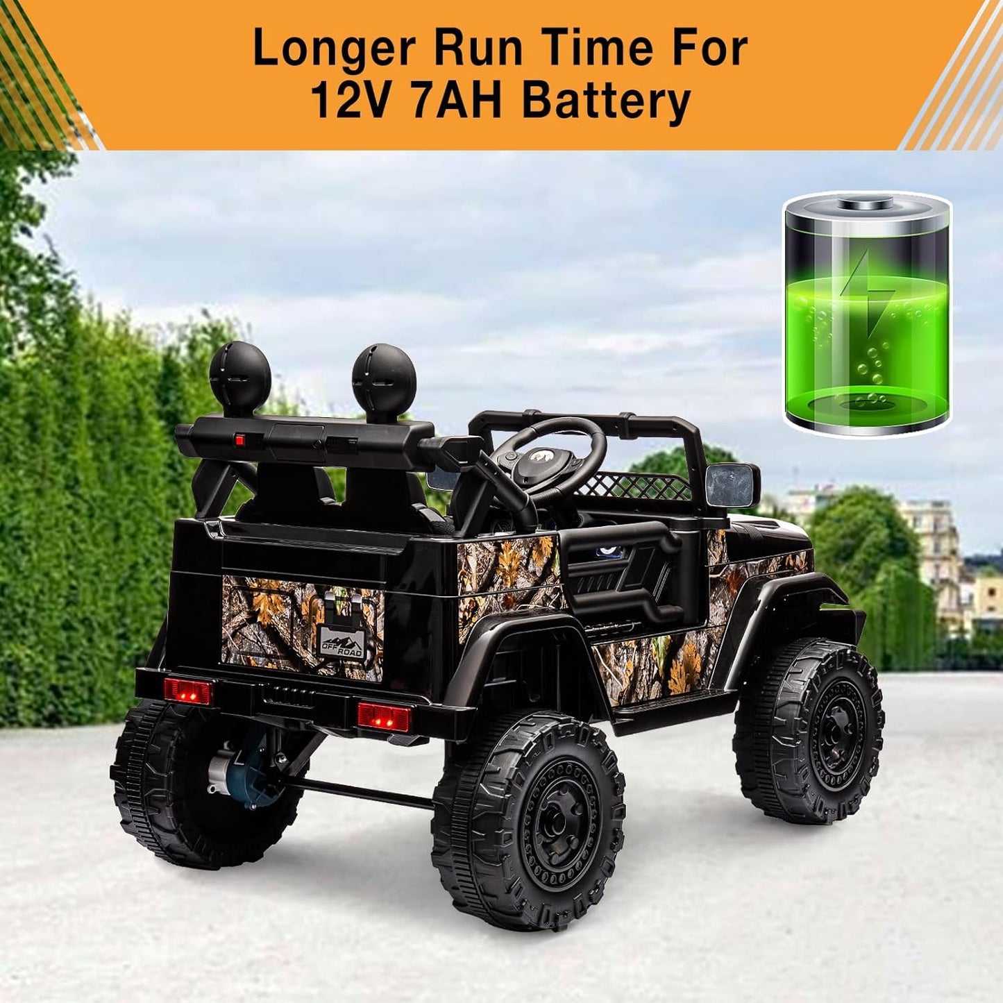 Garvee Ride - P Series: 12V Power Wheel Electric Car for Kids, Ride on Toys with Led Lights Bluetooth, 3 Speeds, Spring Suspension - Black