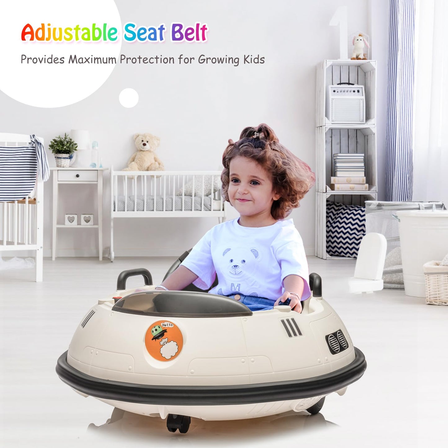 Garvee Ride B Series 12V Electric Ride on Bumper Car for Toddlers, Kids Bumper Car with Remote Control, LED Lights & 360 Degree Spin, Indoor and Outdoor for 18+ Months Kids - White