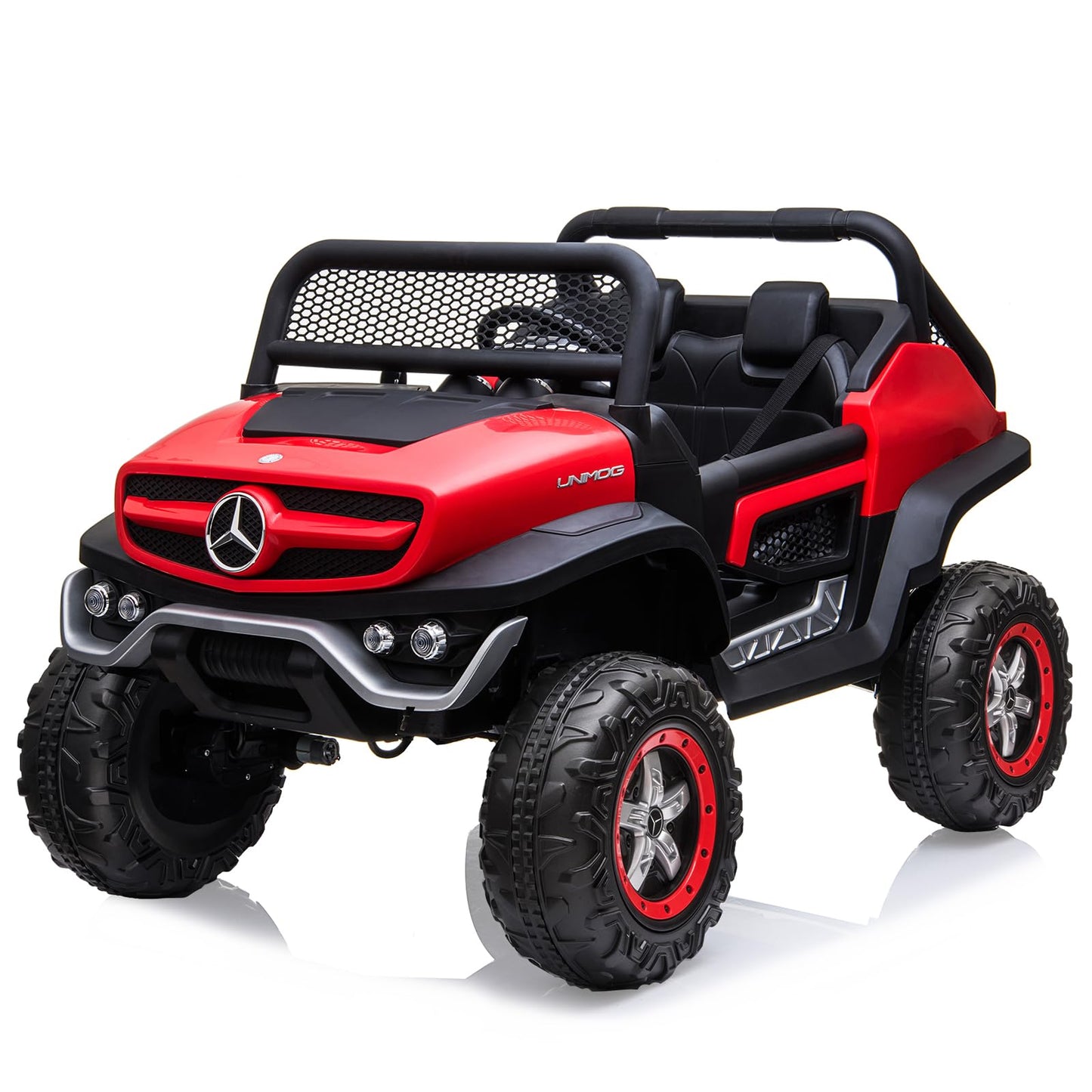 Garvee Ride - P Series: 2 Seater Kids Ride On Truck 24V Ride On Toy Licensed Mercedes Benz Battery Powered Electric Vehicle for Toddles with Remote Control, Battery Display, Trunk, Spring Suspension, LED Lights, Music, Red